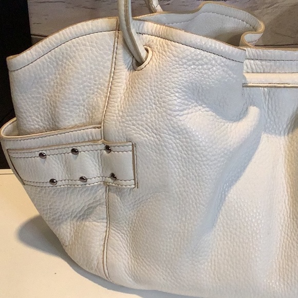 Cole Haan Pebbled Ivory Cream Leather Ruched Top Handbag - Picture 6 of 12